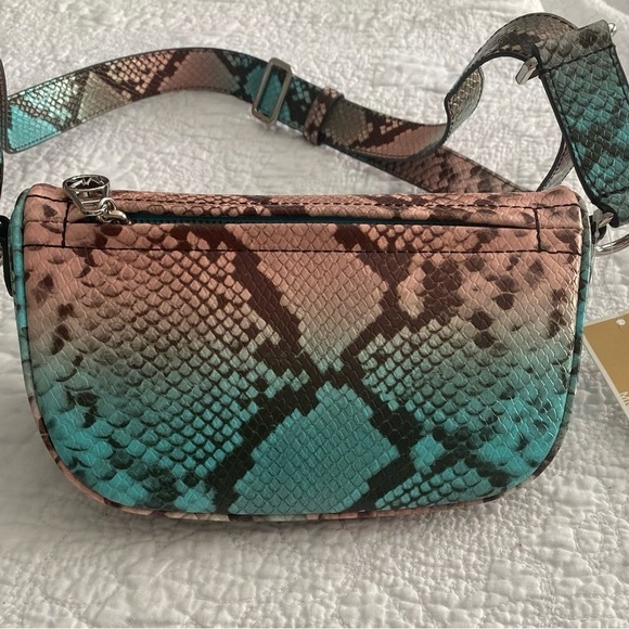 Michael Kors crossbody sling purse NWT Exotic Leather Ocean Blue Multi MSRP $328 - Picture 2 of 9